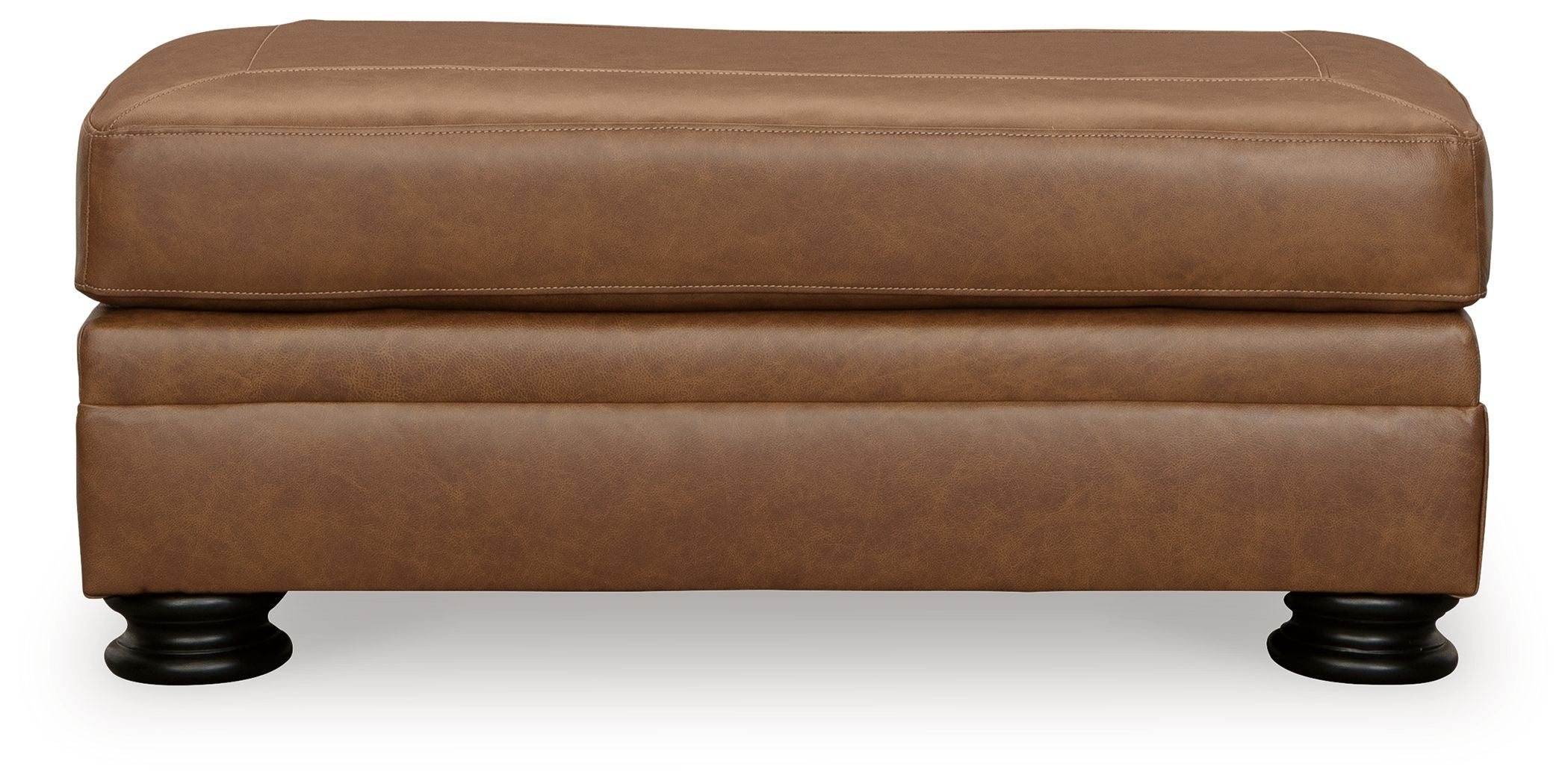 Carianna ottoman, caramel-brown upholstered cushion with split lid and dark turned legs