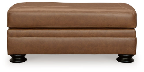 Carianna ottoman, caramel-brown upholstered cushion with split lid and dark turned legs