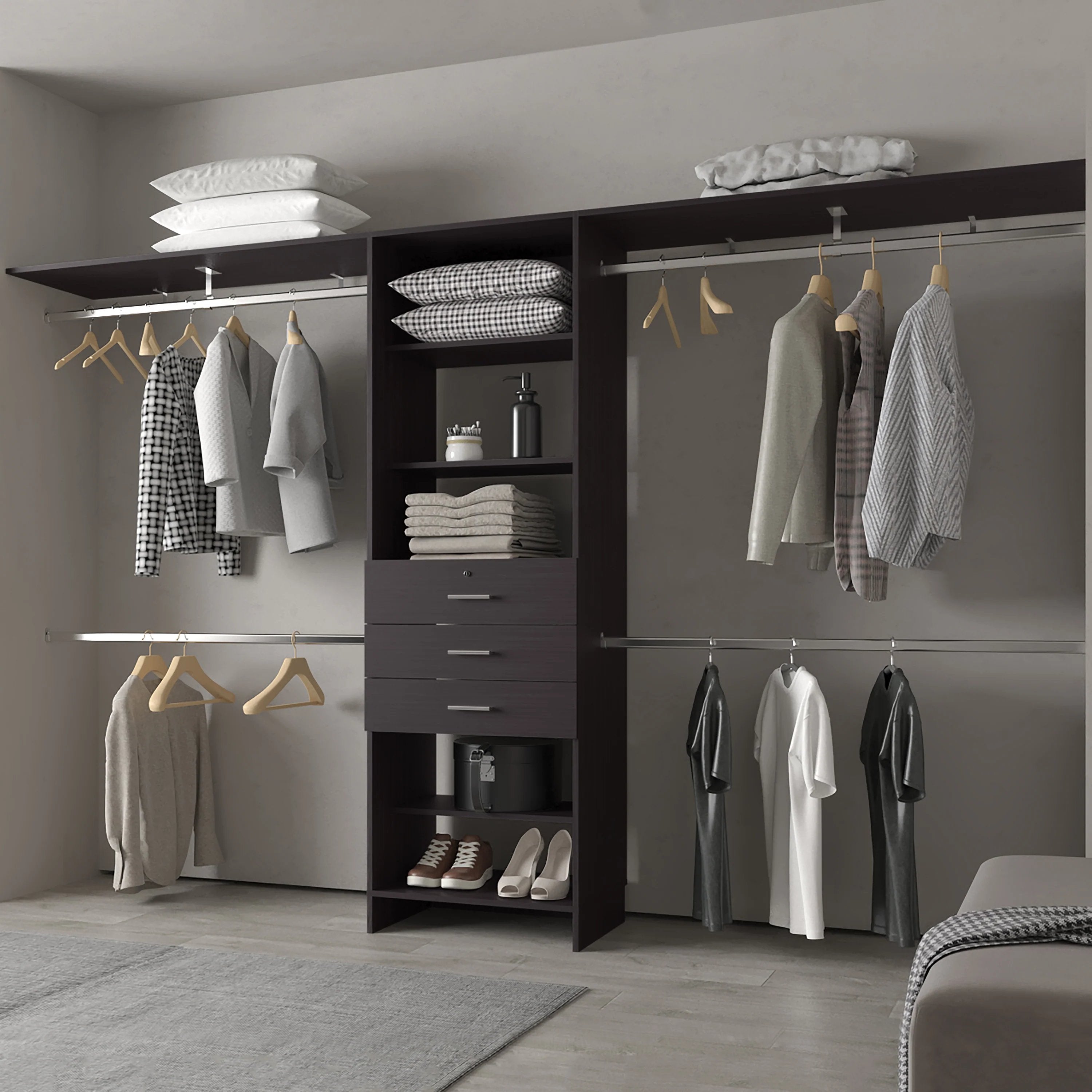 Wengue Modular Closet Organizer System with Hanging Rods