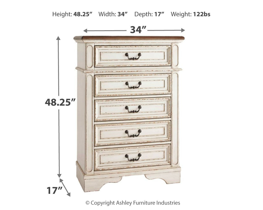 Chipped white chest of drawers with four visible drawers and arched metal handles