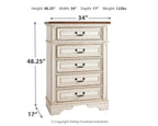 Chipped white chest of drawers with four visible drawers and arched metal handles