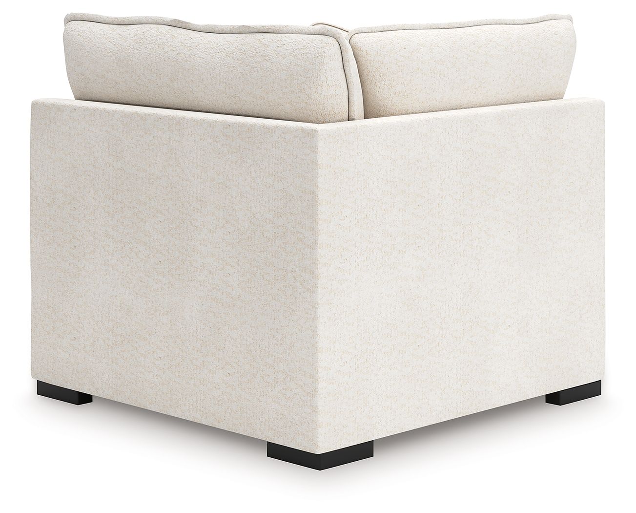 Vanilla-beige corner chair with track arms, squared seat, and dark block feet