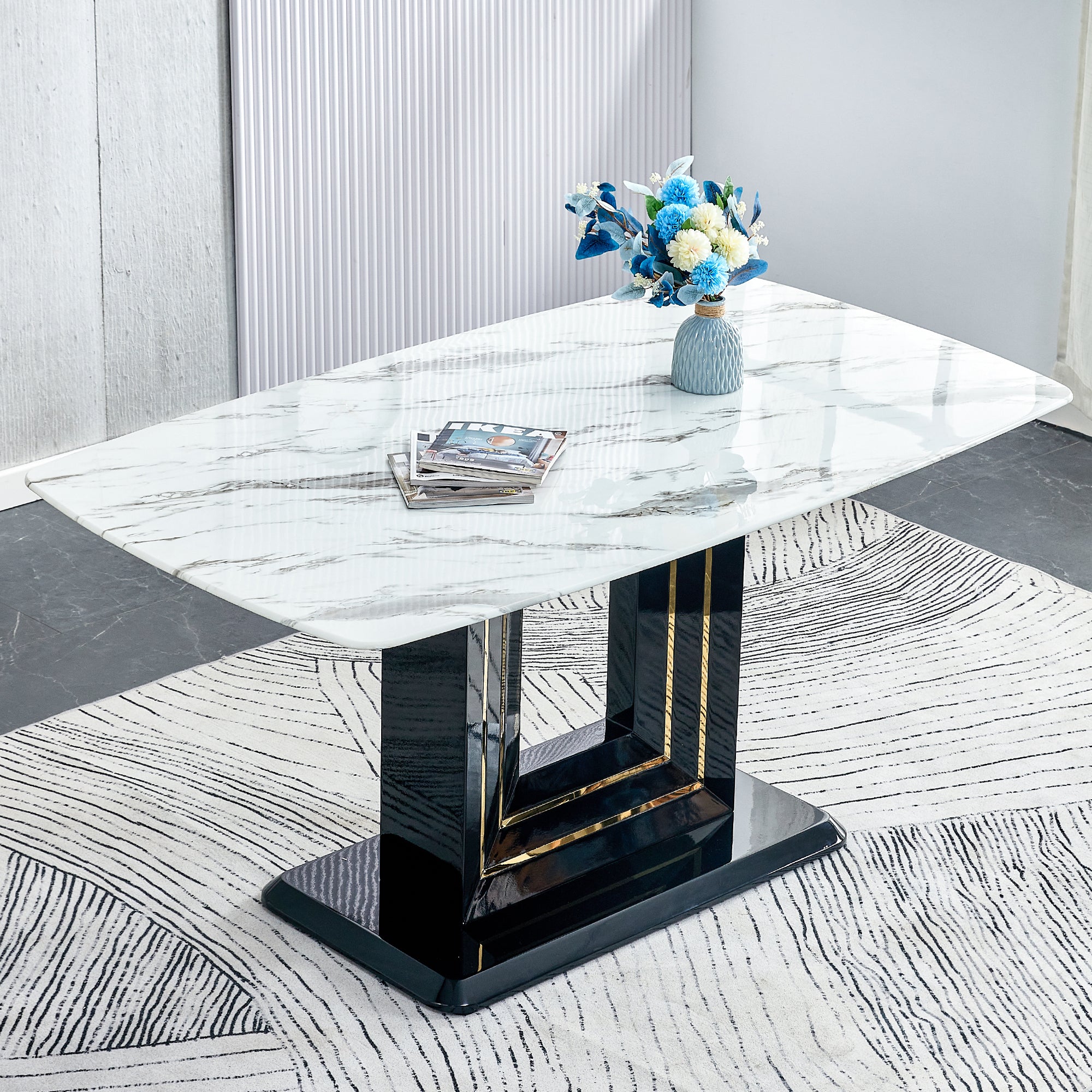 Modern Marble Dining Table Set, 7-Piece