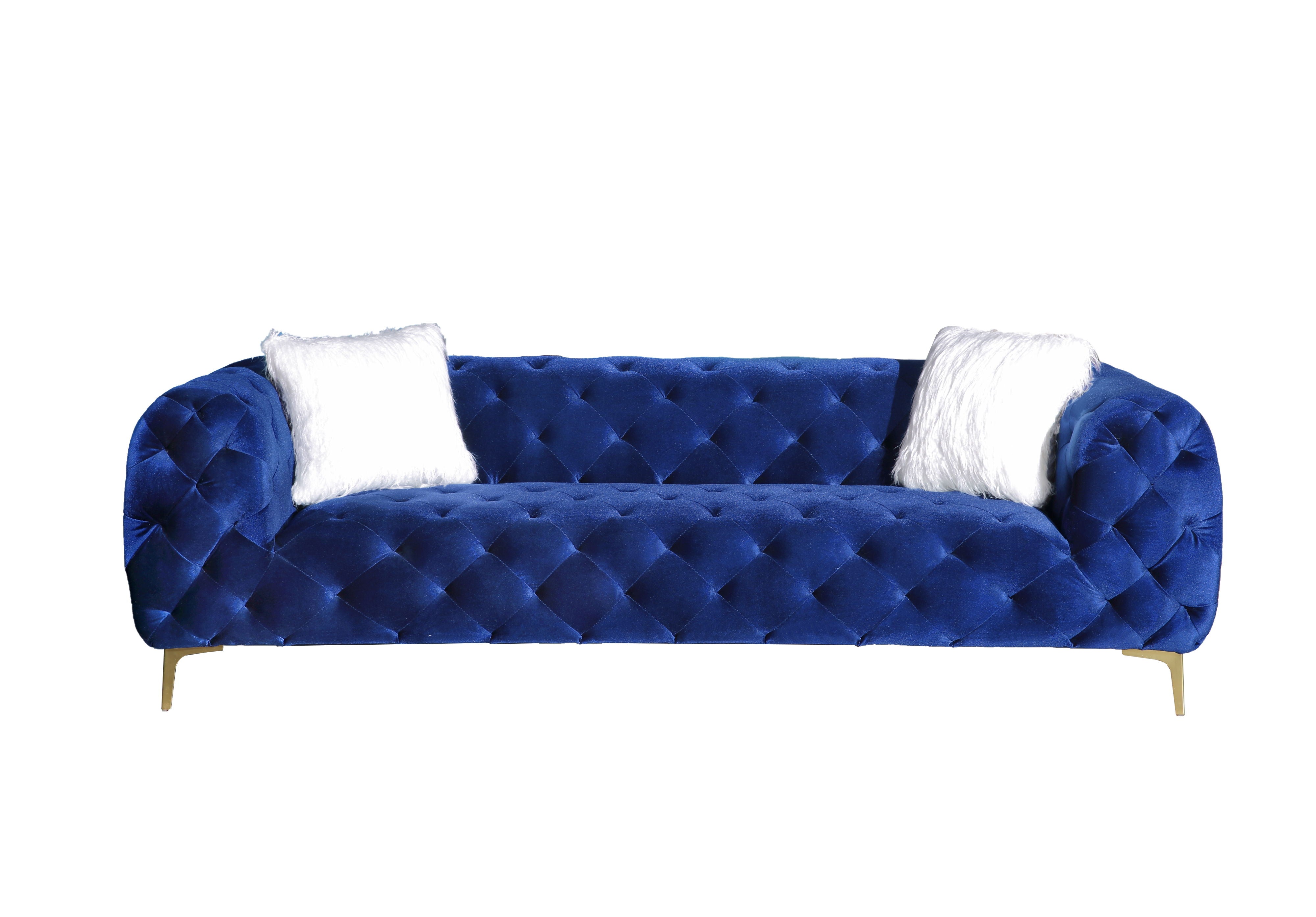 Blue Elegant Velvet Living Room Ottoman