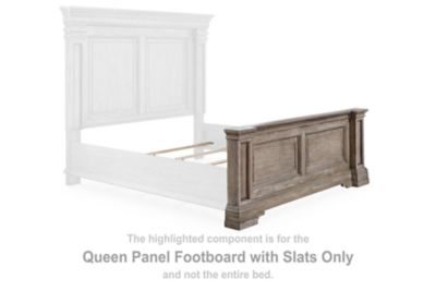 Queen panel footboard with slats, light grayish brown wood finish