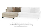 Beige left-arm corner chaise with two pillows and dark legs