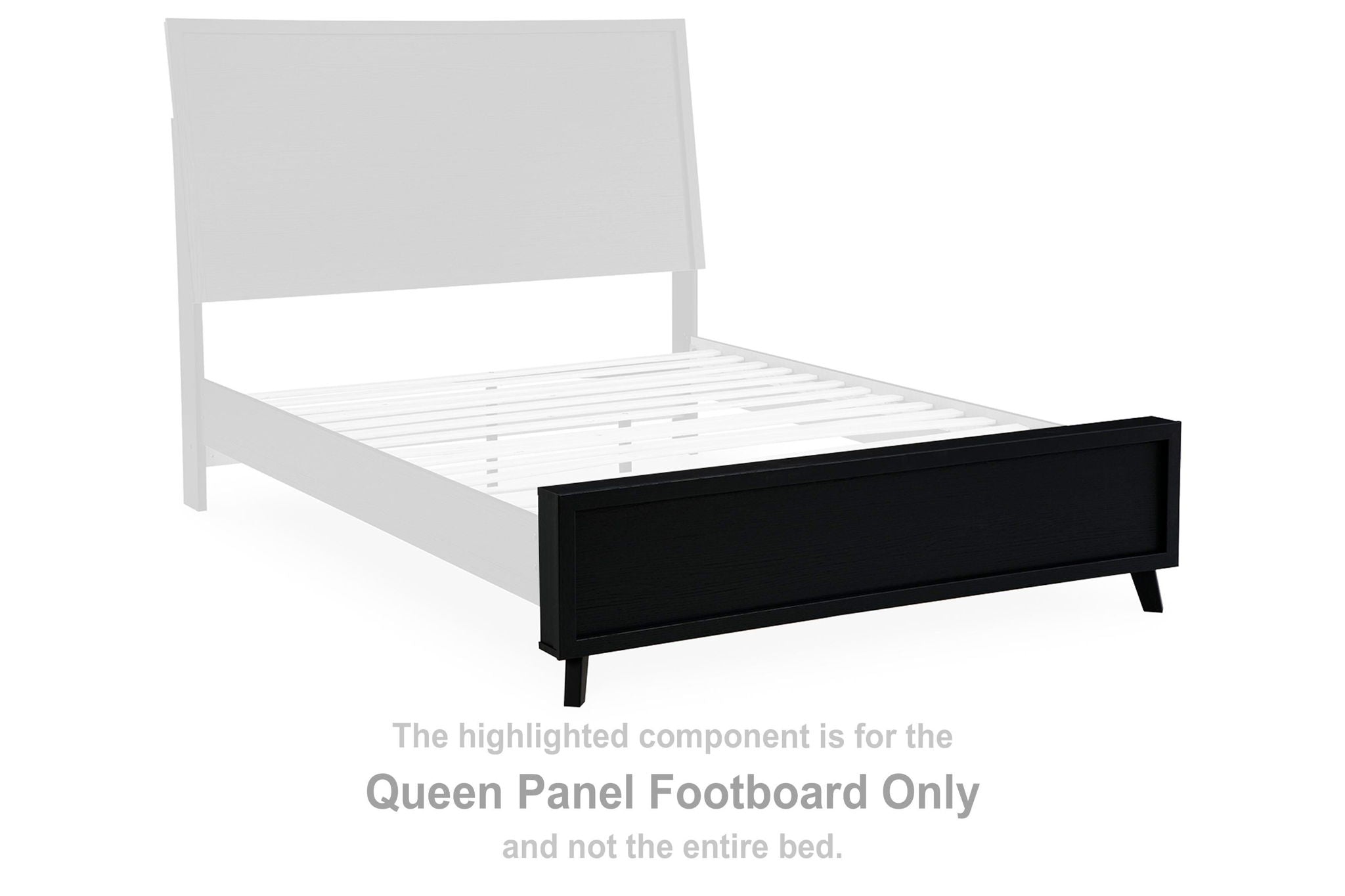 Queen panel footboard, black, with panel design and lower drawer.