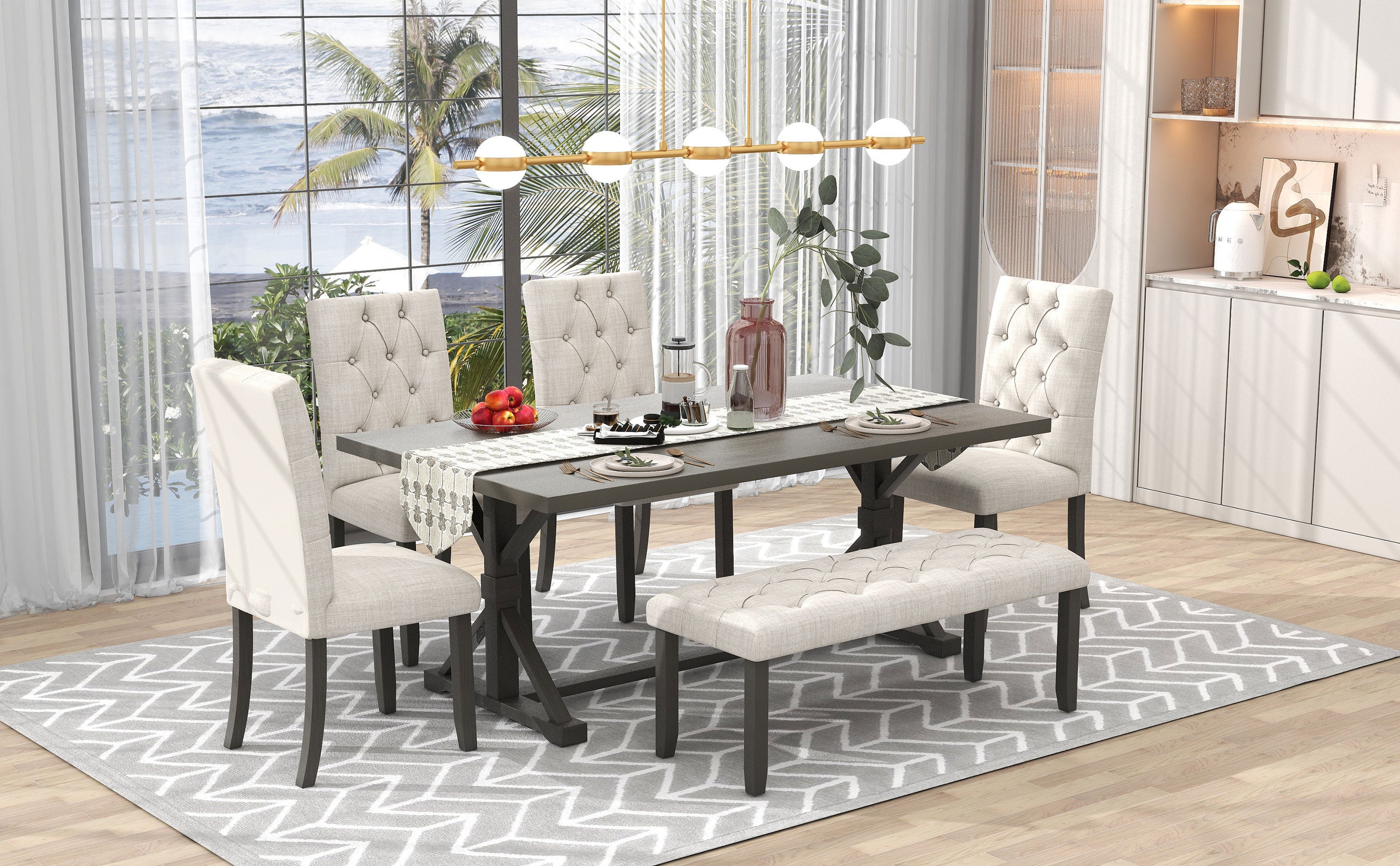 6-Pc Farmhouse Dining Set - Gray
