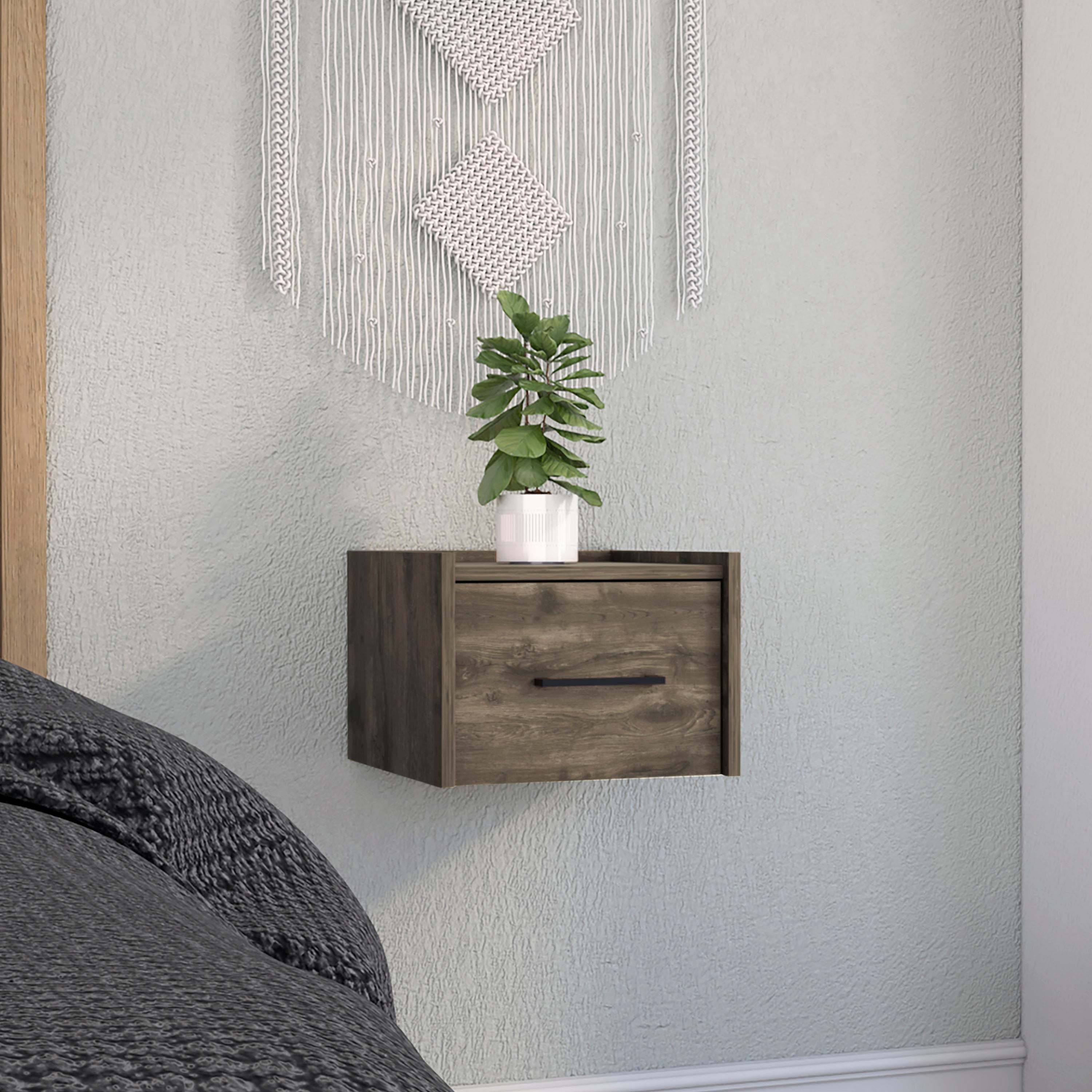 Boa Dark Brown Wall-Mounted Floating Nightstand End Table Bedroom