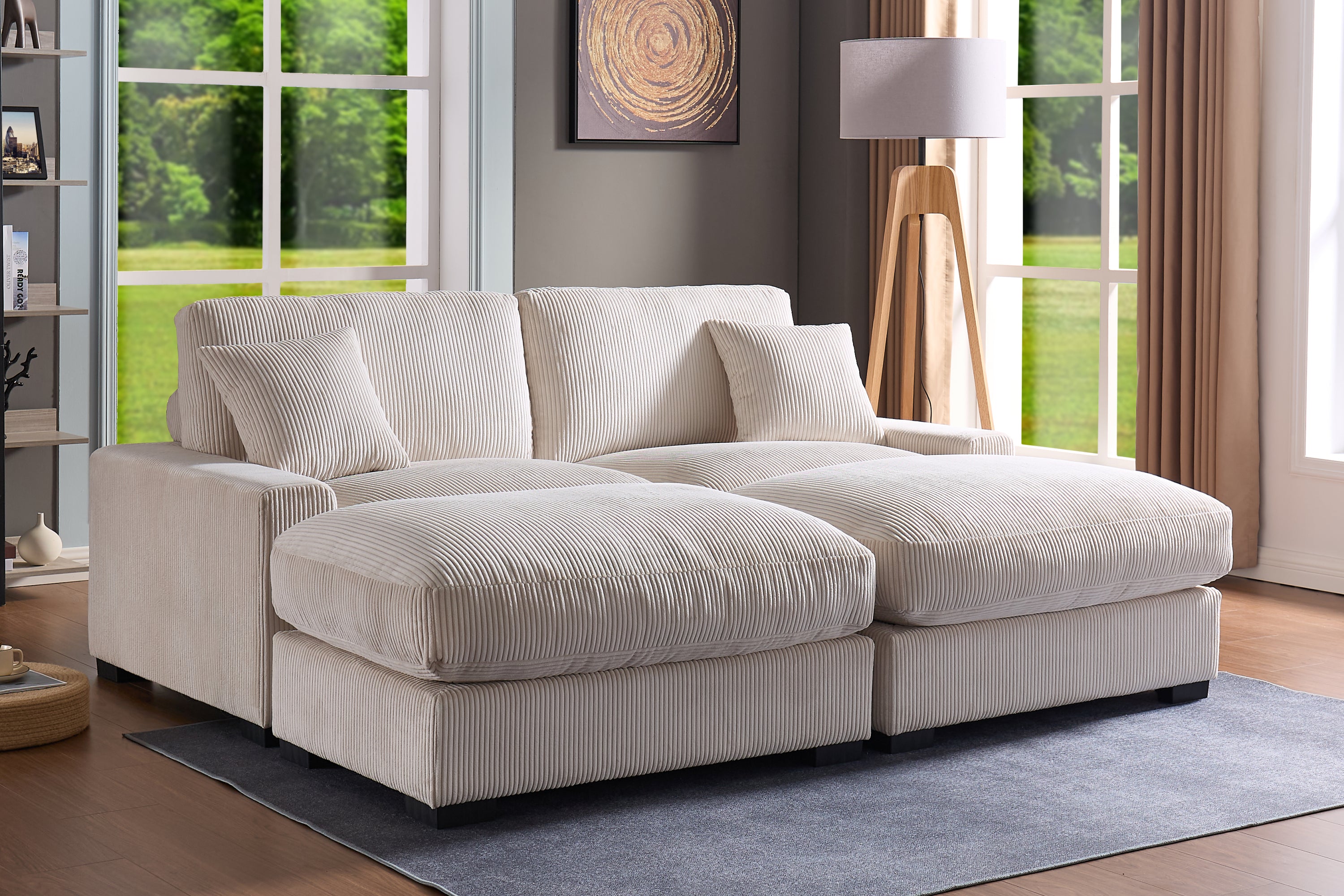 Modular Corduroy Sectional Sofa 4-Seater with Ottomans