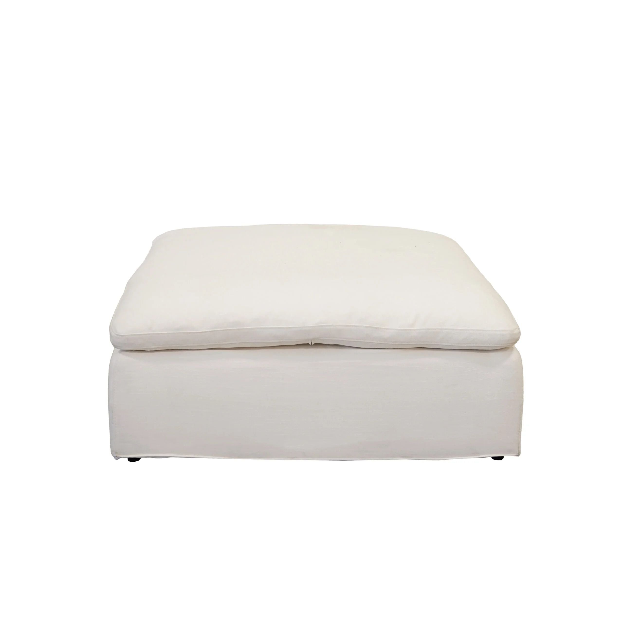 Modern 17" Luxe Size Ottoman, Premium Fabric Upholstered Living Room Cube Shape Ottoman With Plush Seat Cushion, White