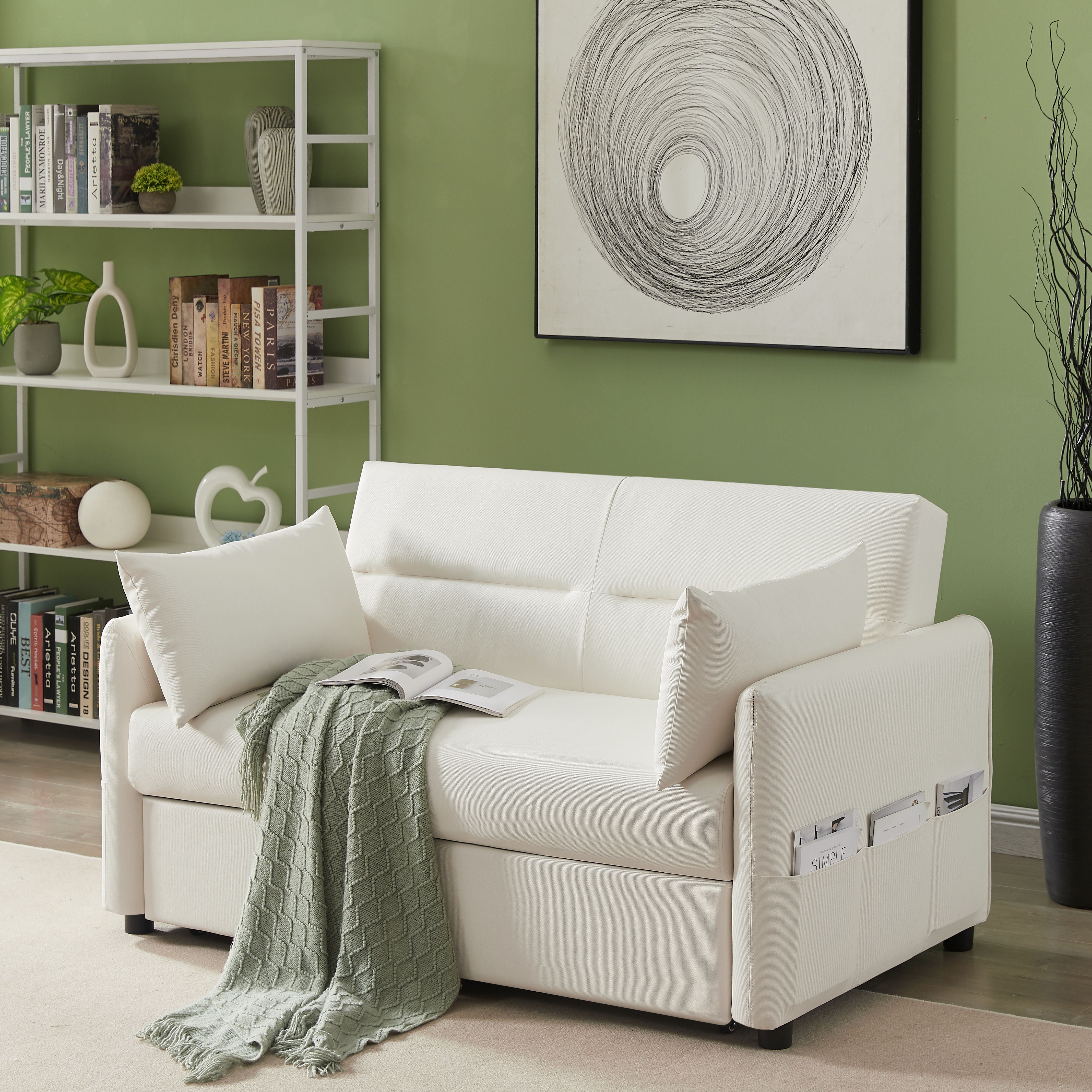 2033 White Cloth Grain Leather (PU) Leisure Two-Seat Sofa