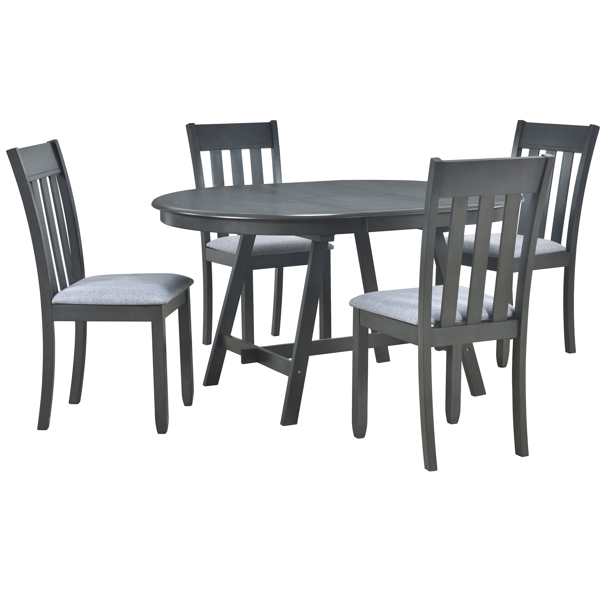 5-Piece Round Extendable Dining Table Set (Gray)
