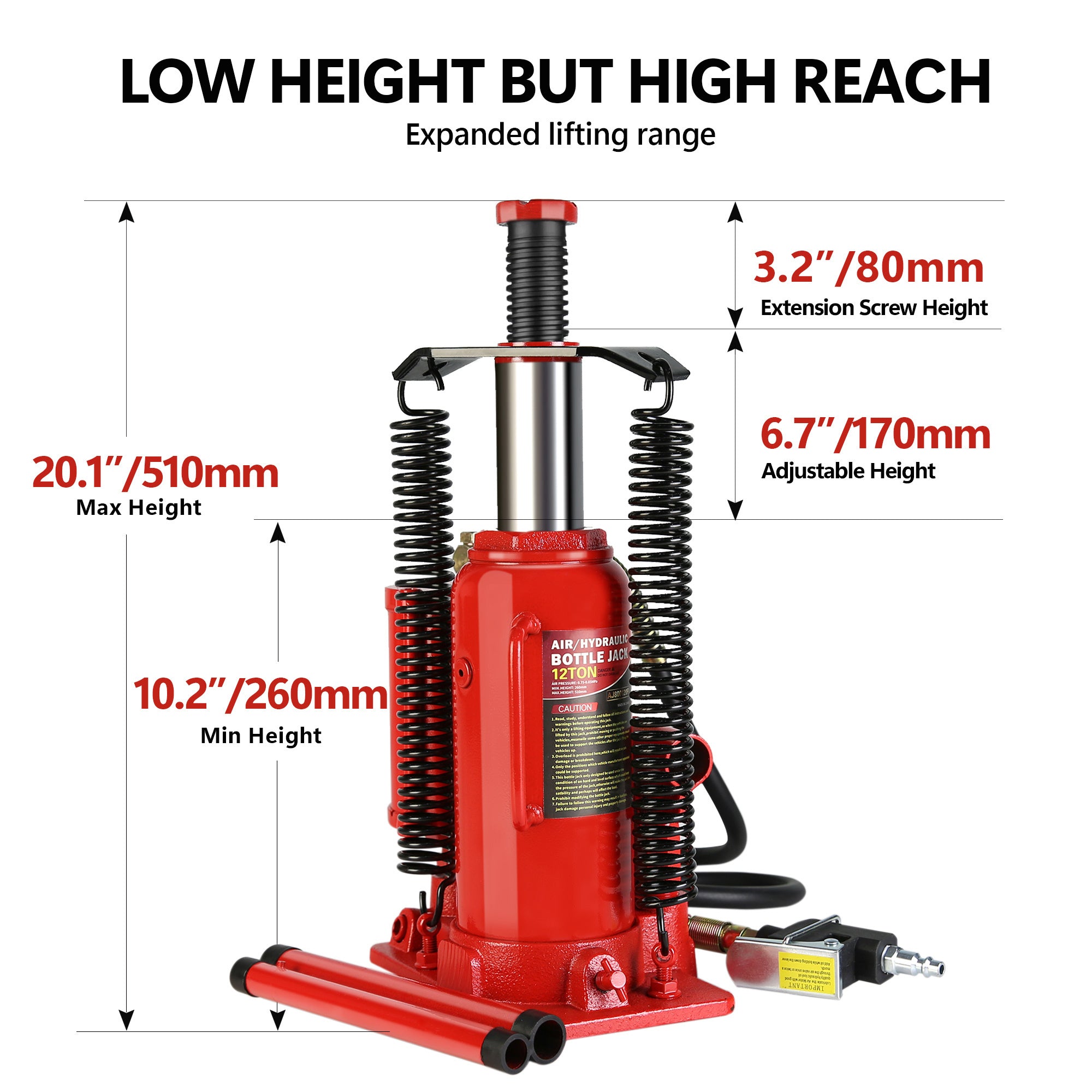 12 Ton Air Hydraulic Bottle Jack - All Welded-American Furniture Outlet
