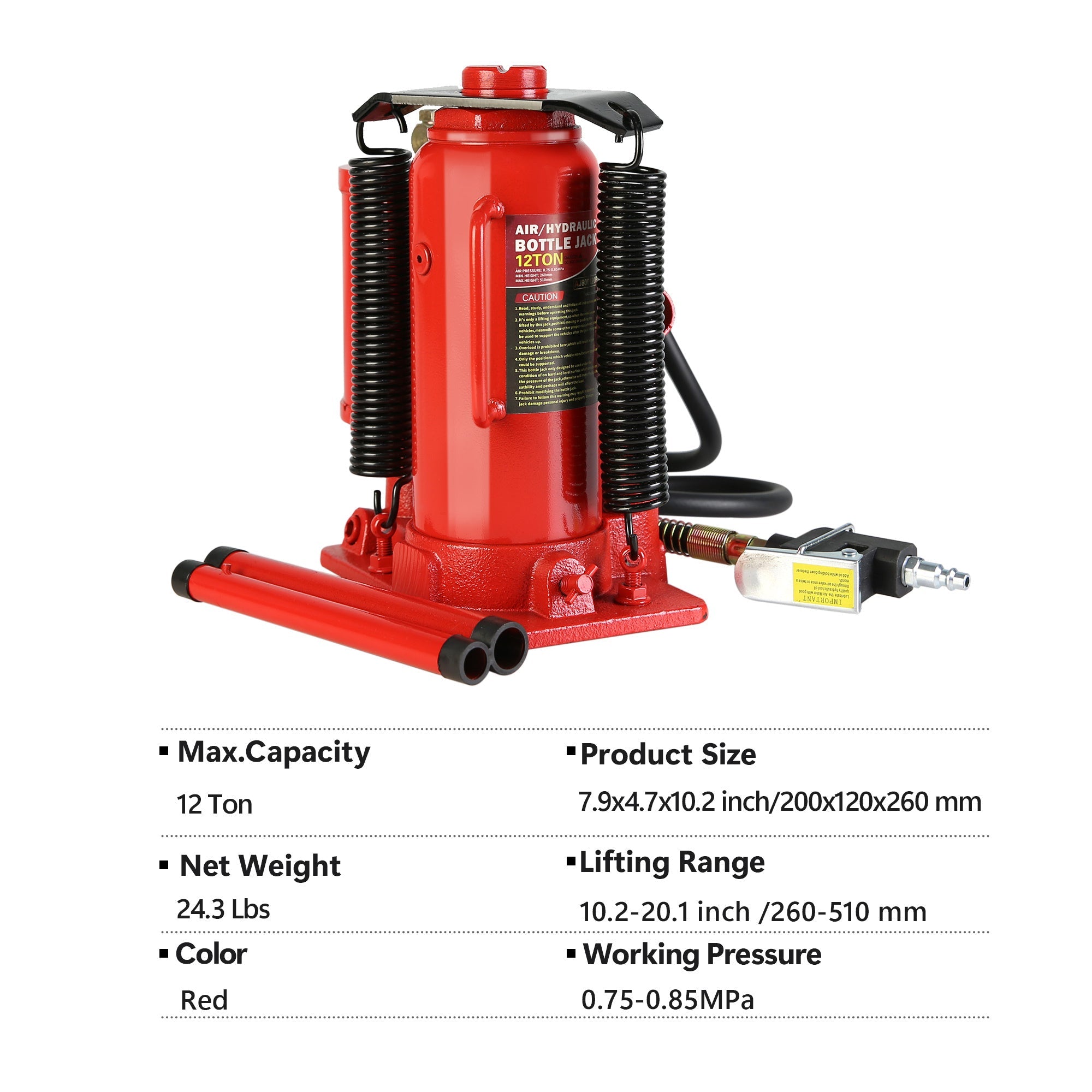 12 Ton Air Hydraulic Bottle Jack - All Welded-American Furniture Outlet