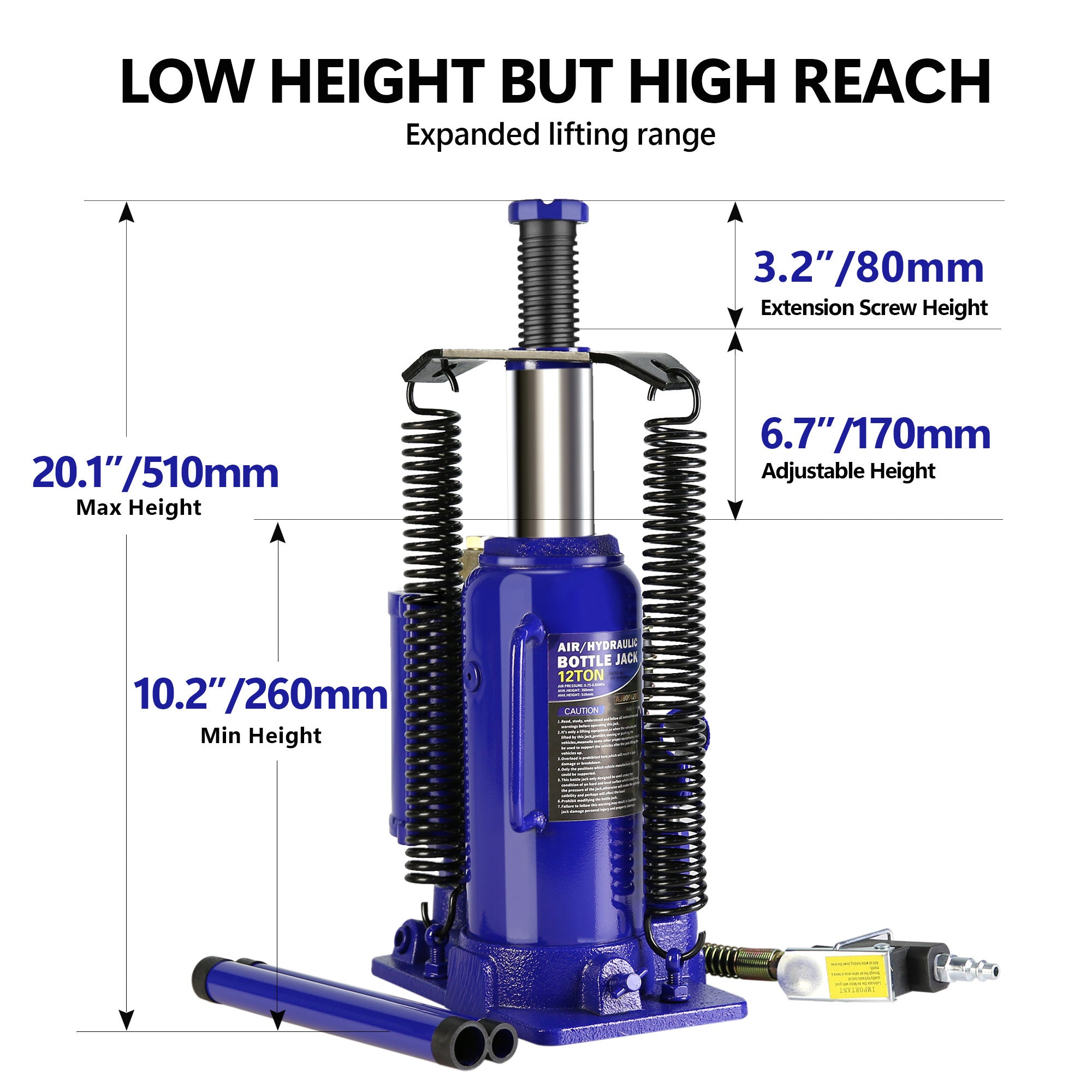12-Ton Air Hydraulic Bottle Jack - Heavy Duty (Blue)-American Furniture Outlet