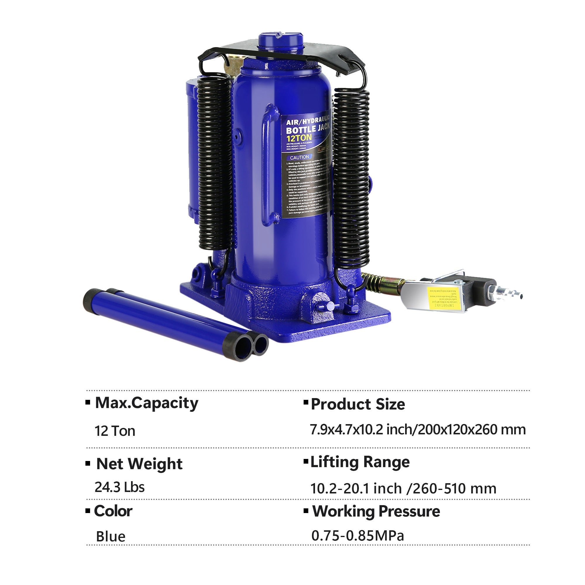12-Ton Air Hydraulic Bottle Jack - Heavy Duty (Blue)-American Furniture Outlet