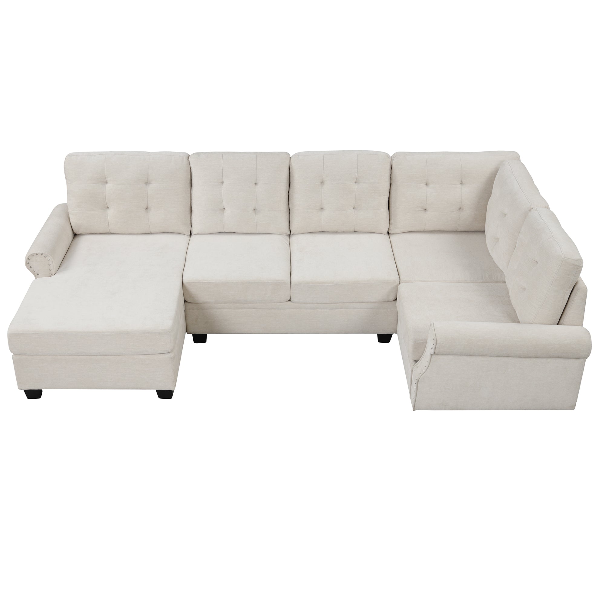 120" U-Shaped Sectional Sofa | Beige Linen Fabric Sofa-Stationary Sectionals-American Furniture Outlet