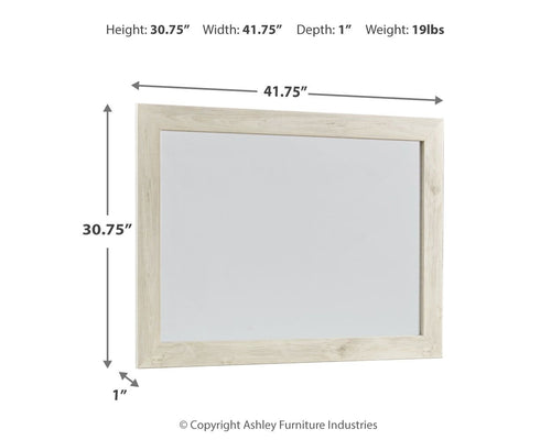 Rectangular whitewash mirror frame, front view, with clear glass panel
