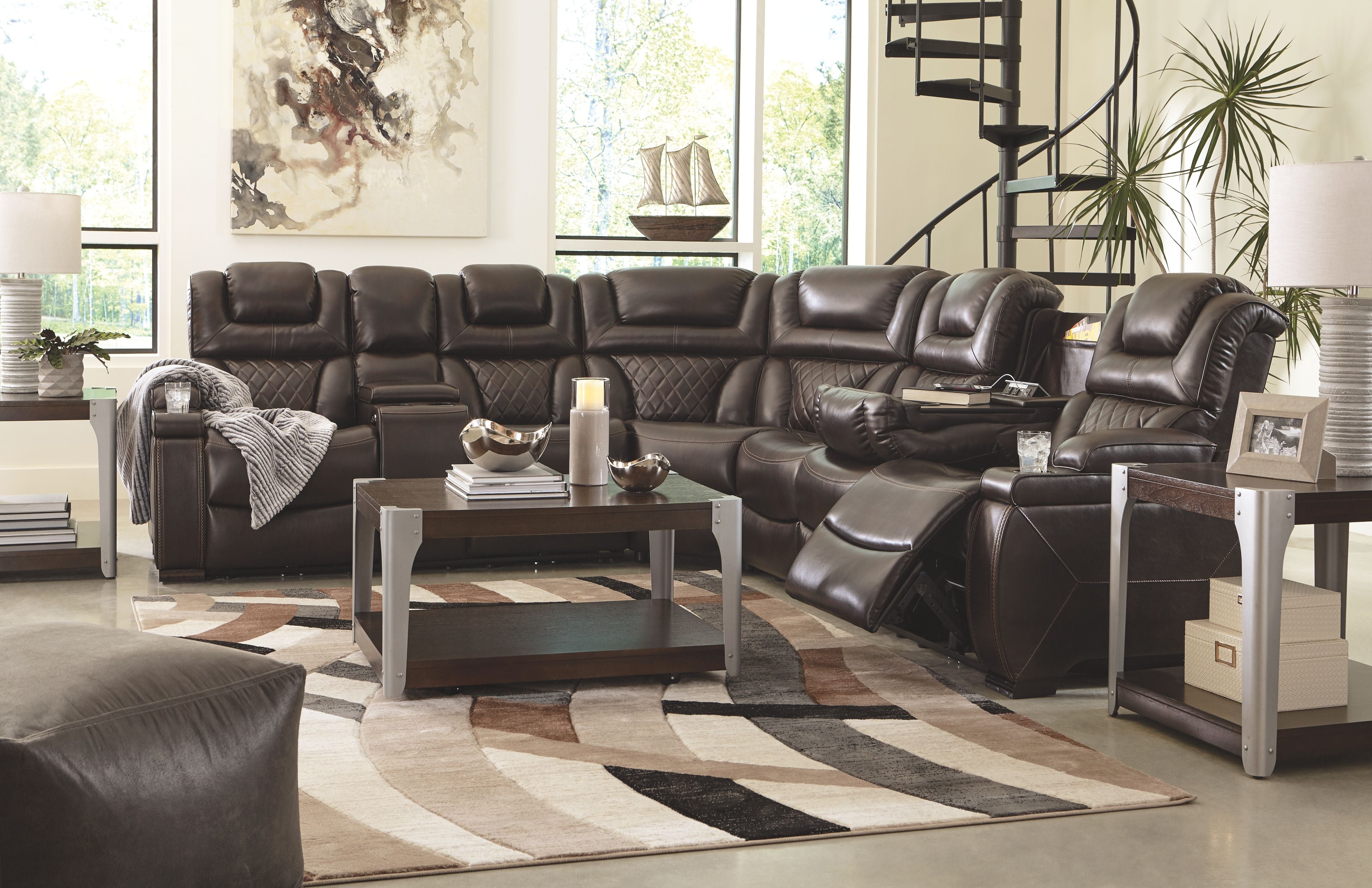 Warnerton 3-Piece Power Reclining Brown Sectional (Chocolate)-Reclining Sectionals-American Furniture Outlet