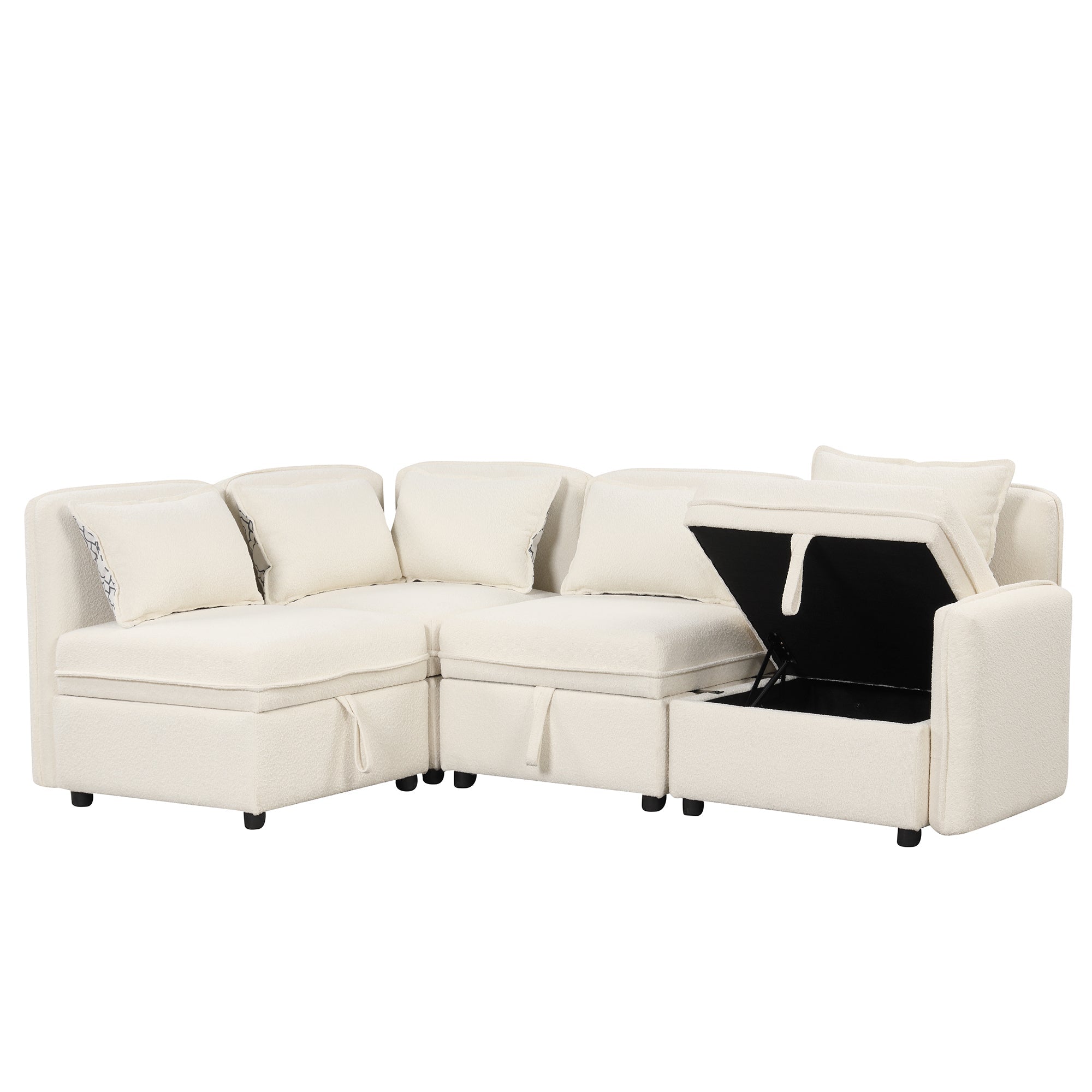 122.8" Convertible Modular Minimalist Sofa Free Combination 4 Seater Sofa Chenille Fabric Sectional sofa with 5 Pillows Cream-Stationary Sectionals-American Furniture Outlet