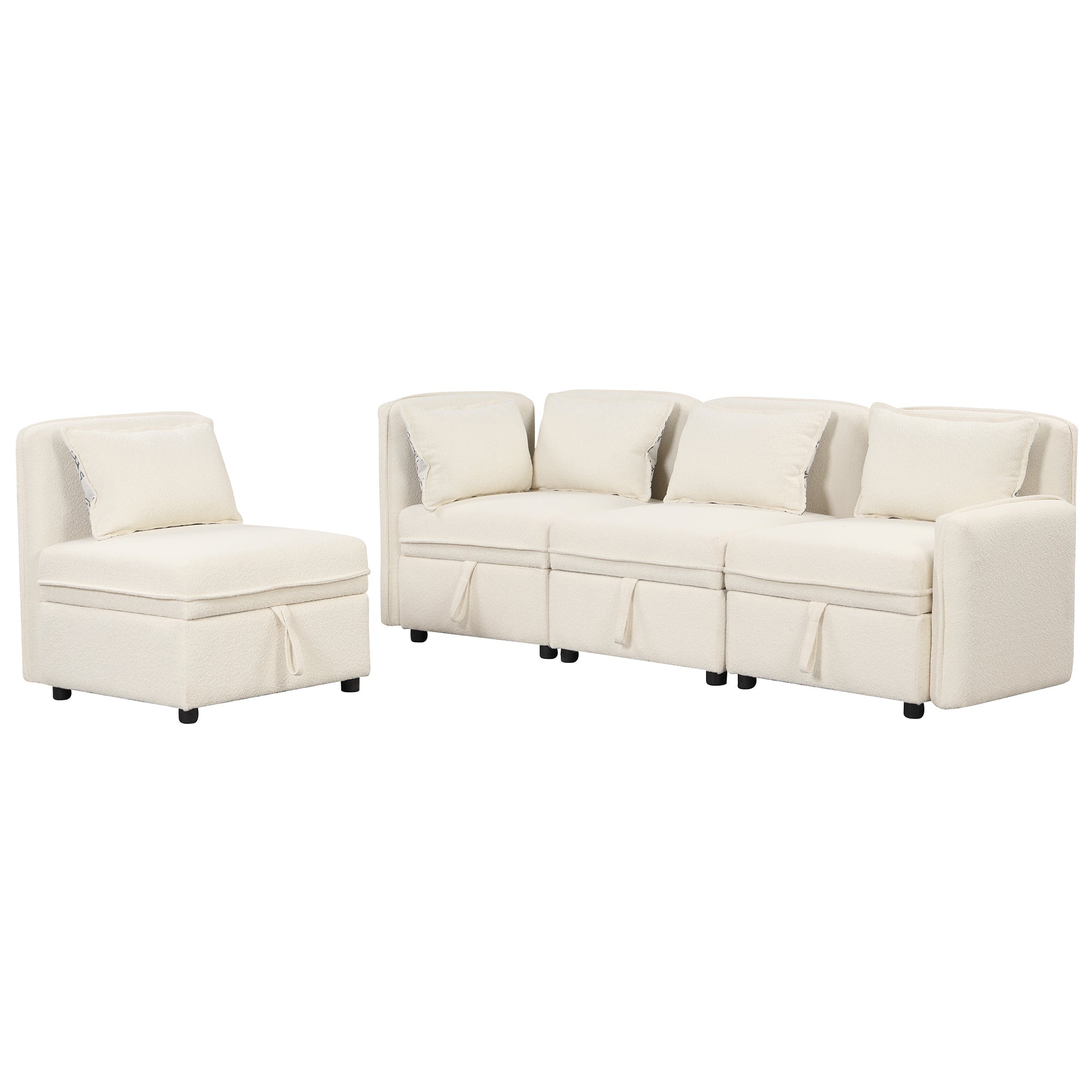 122.8" Convertible Modular Minimalist Sofa Free Combination 4 Seater Sofa Chenille Fabric Sectional sofa with 5 Pillows Cream-Stationary Sectionals-American Furniture Outlet
