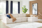 Fannin ivory 4-piece sectional with ottoman, corner chaise and throw pillows