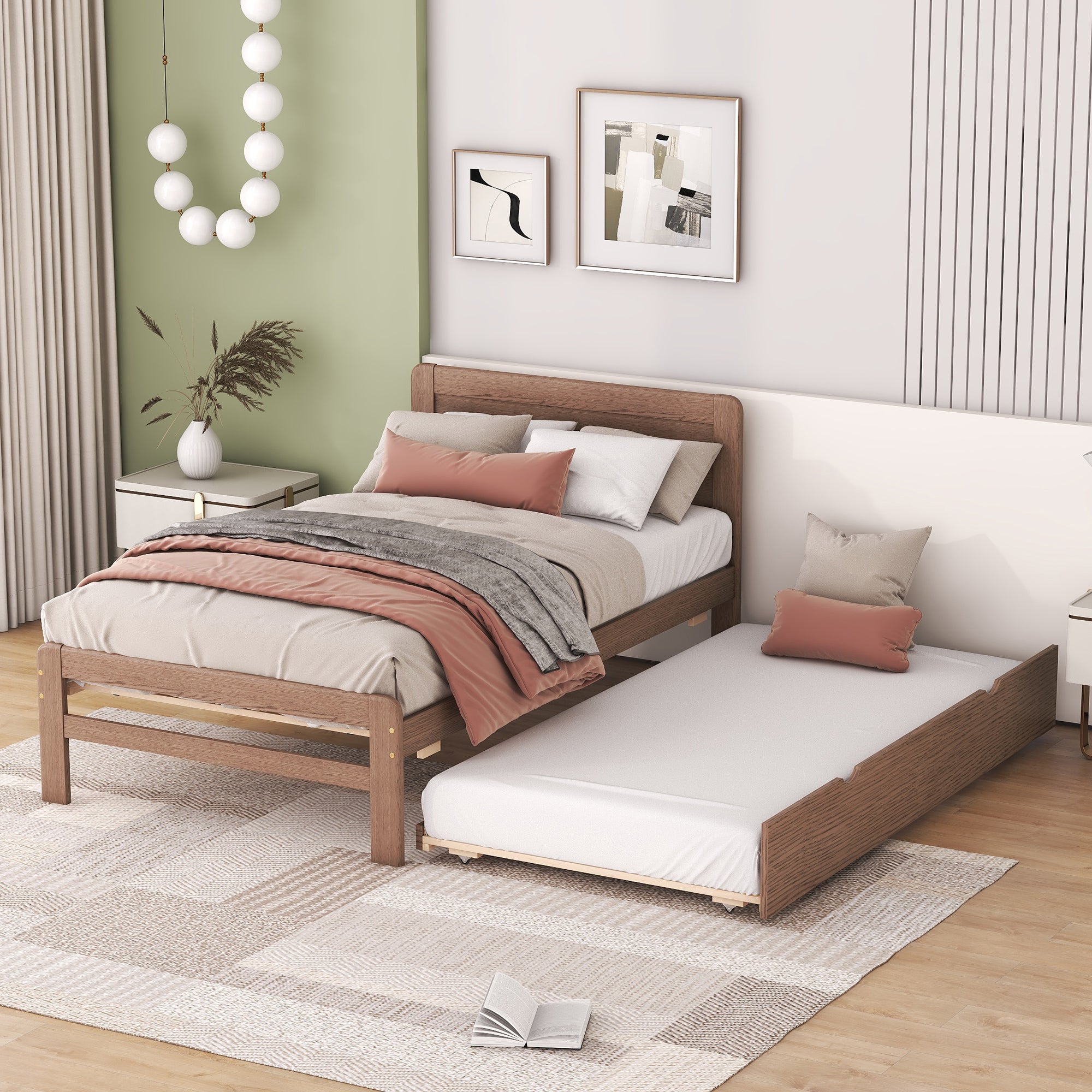 Walnut Twin Platform Bed with Trundle