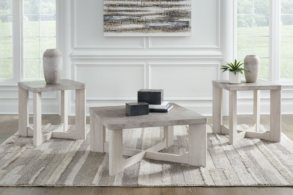 Occasional table set of 3 with whitewash frames and gray square tabletop