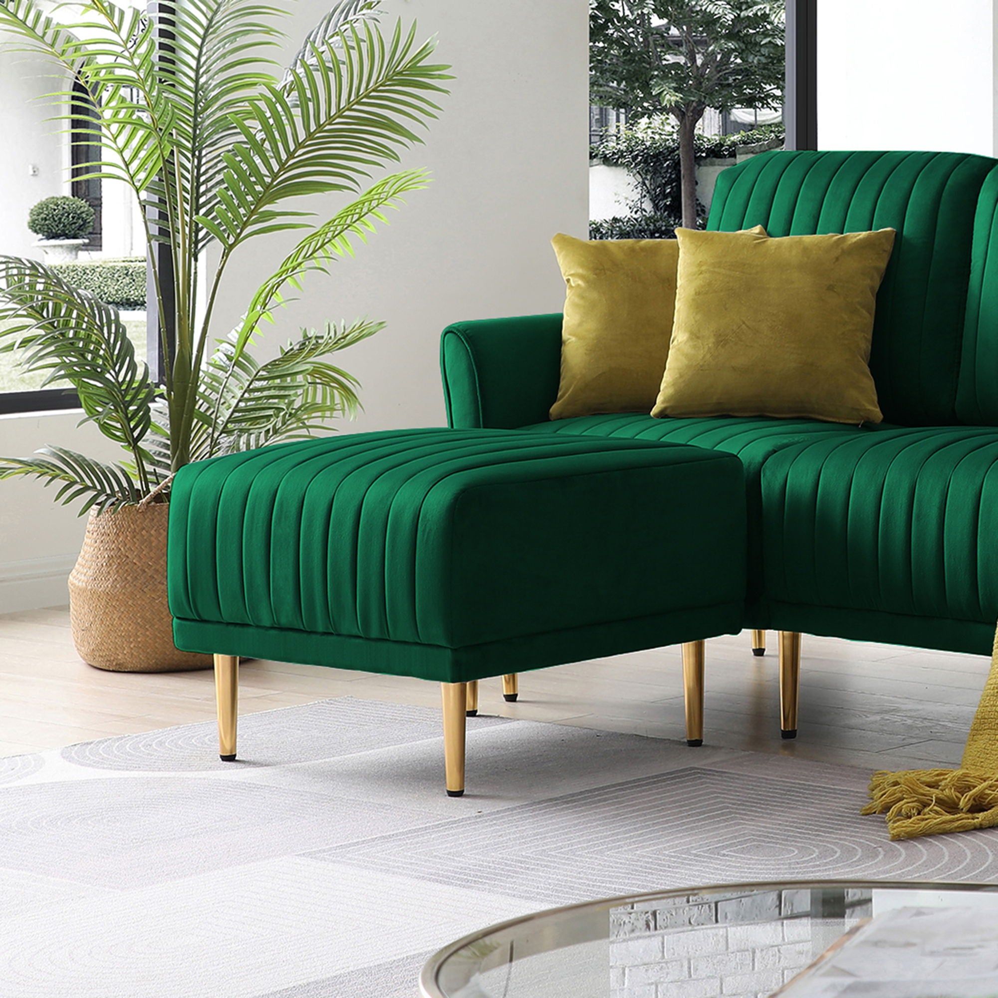 Ottoman Bench For Big Sofas Or Living Room Sofas - Green Velvet
