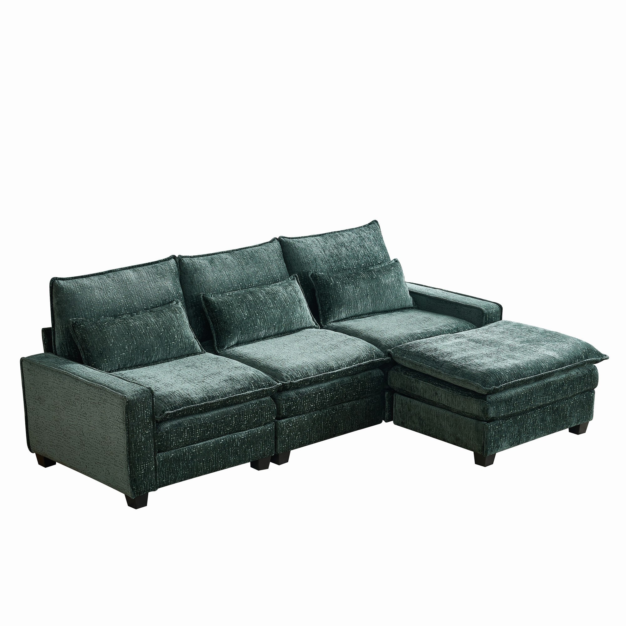 Modern Green Chenille L-Shape Sectional Sofa 99'' Ottoman