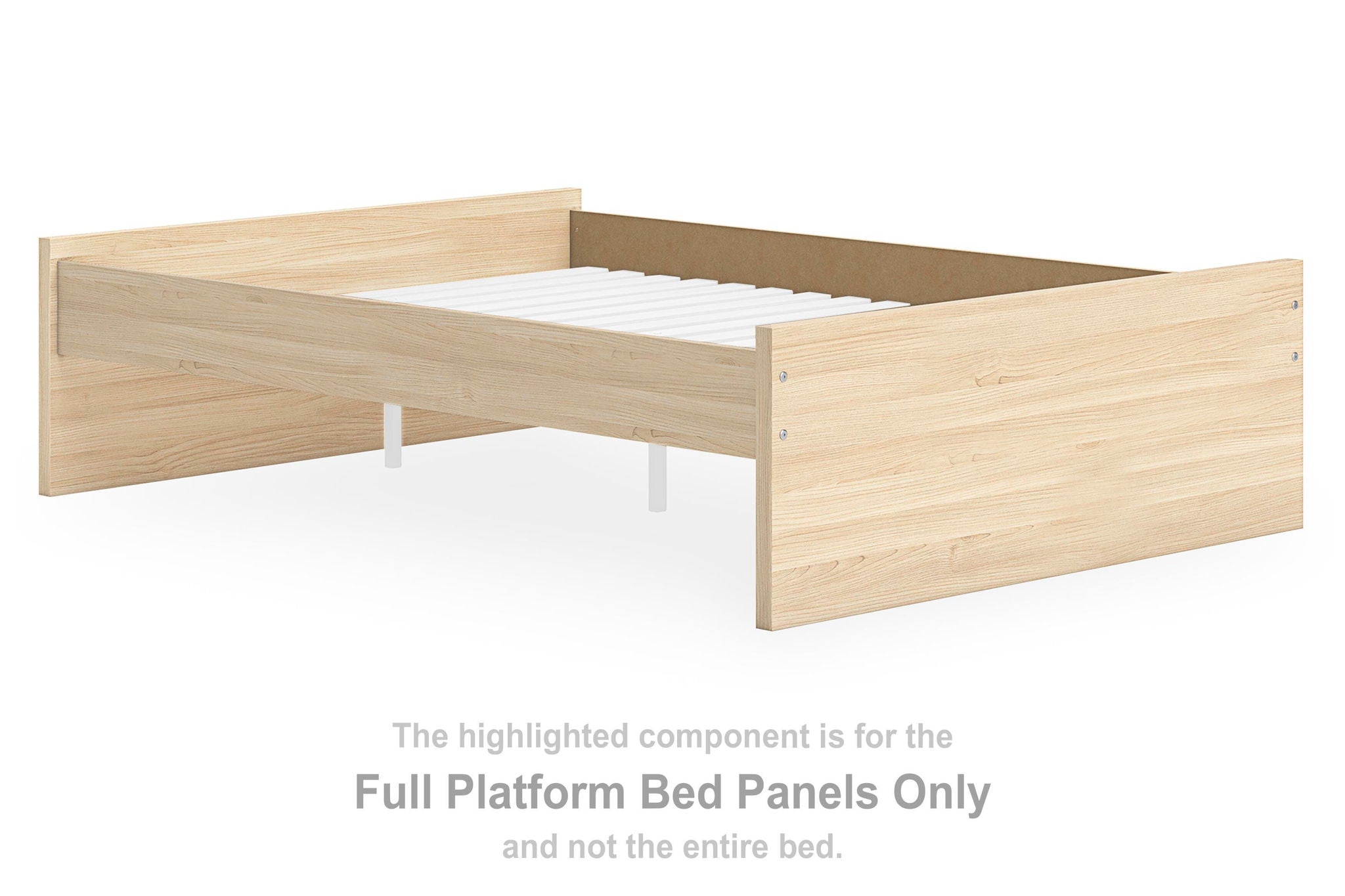 Natural wood full platform bed panels, side and end panels with slat support