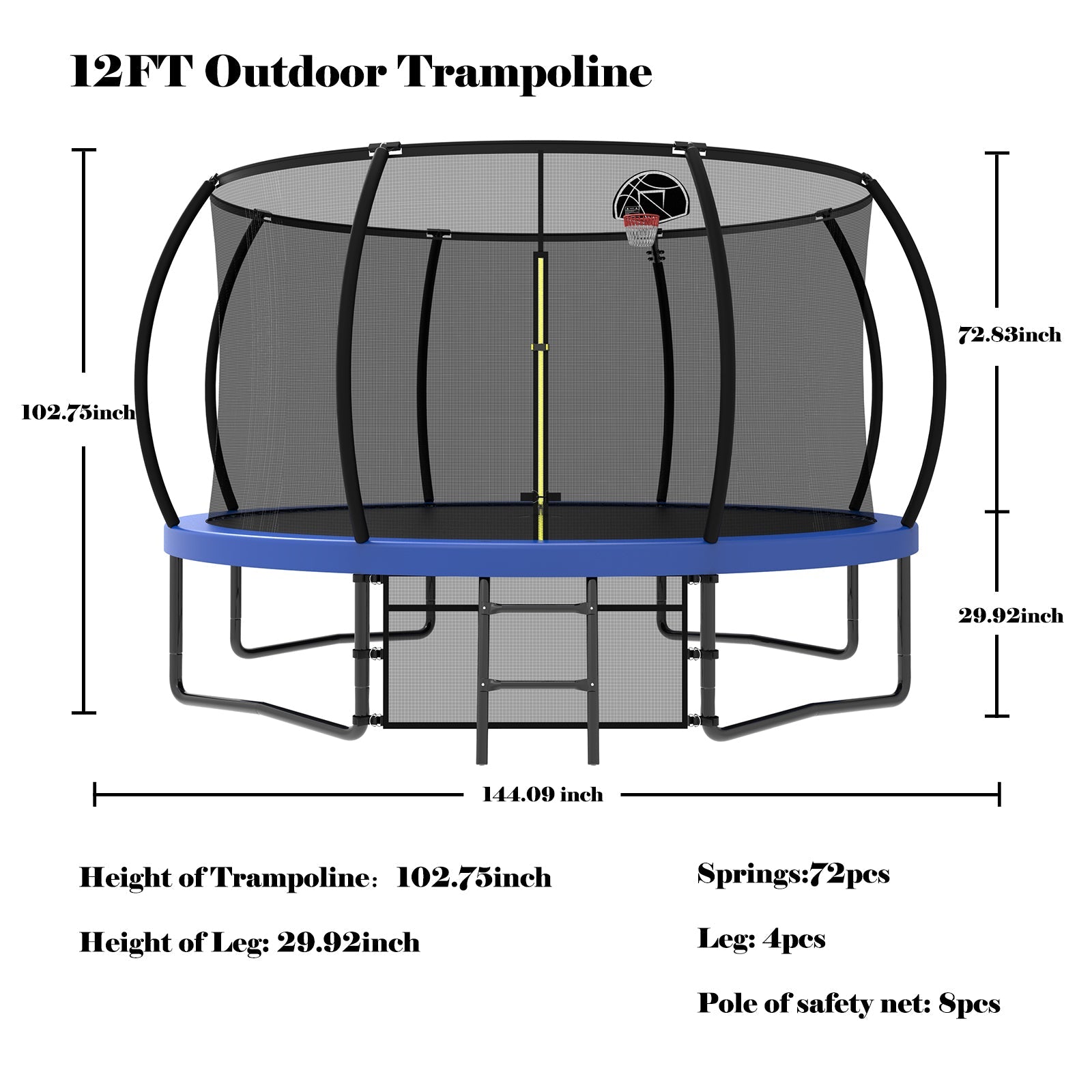 12FT Kids Trampoline with Enclosure Net & Ladder-American Furniture Outlet