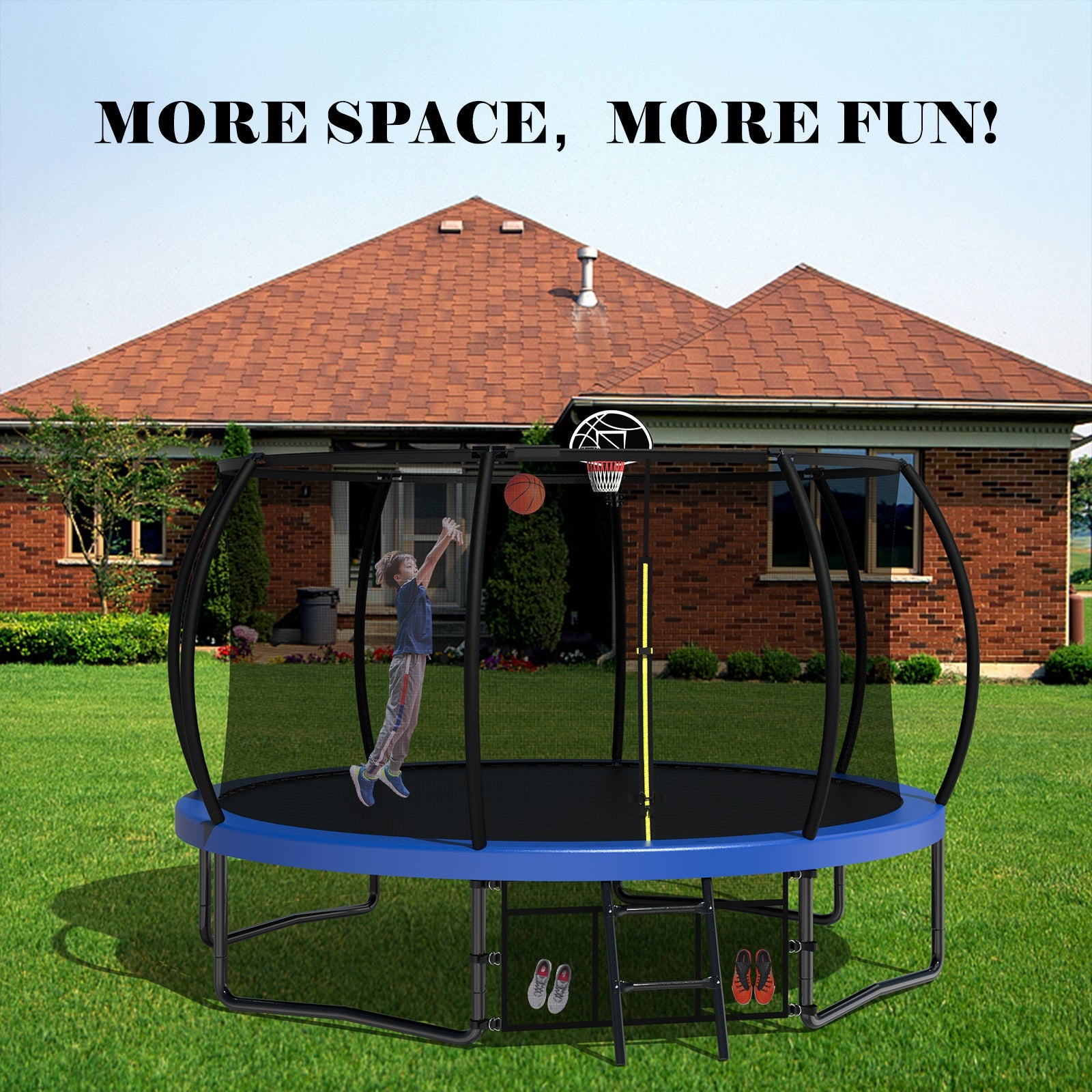 12FT Kids Trampoline with Enclosure Net & Ladder-American Furniture Outlet