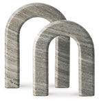 Taupe stone arch decor set of 2, stacked arched blocks with open center