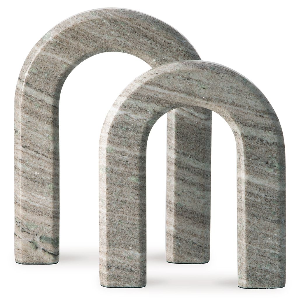 Taupe stone arch decor set of 2, stacked arched blocks with open center