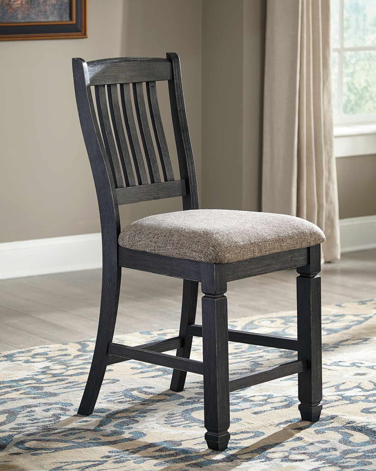 Tyler Black & Grayish Brown Two-Tone Upholstered Barstool (Set of 2) - Padded