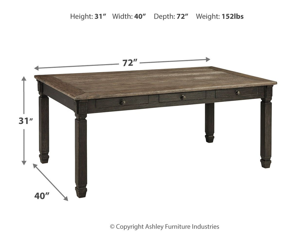 Rectangular dining table, 72 in L x 40 in W x 31 in H, dark legs