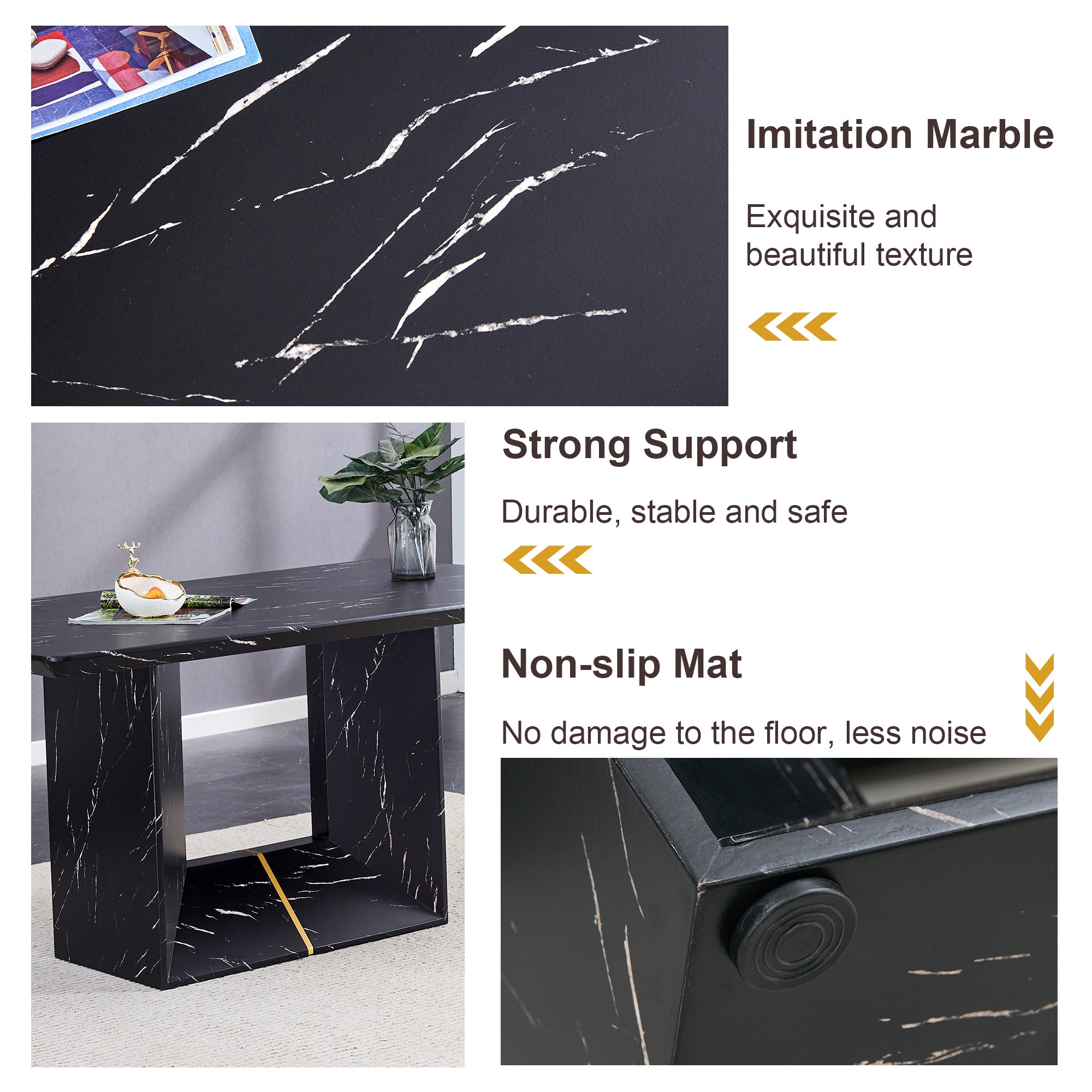 Black Marble Dining Set w/ 4 Chairs