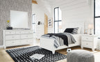 White panel bedroom set with bed and matching nightstands