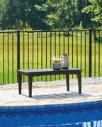 Rectangular cocktail table in dark/black with slatted top and tapered legs