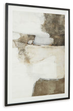 Framed abstract wall art with off-white and dark brown collage blocks