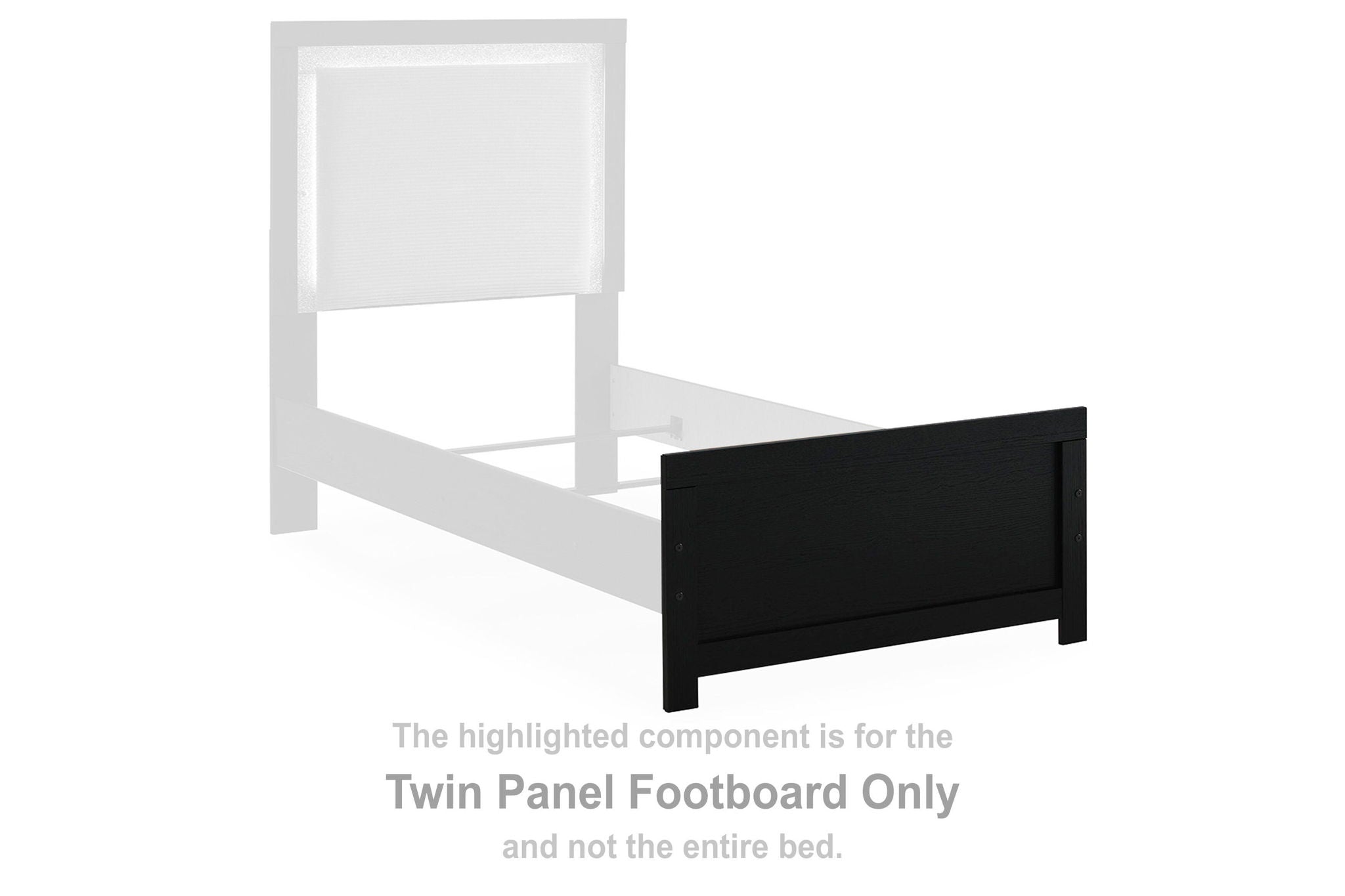 Maeling twin panel footboard in black, with panel-style front and horizontal frame