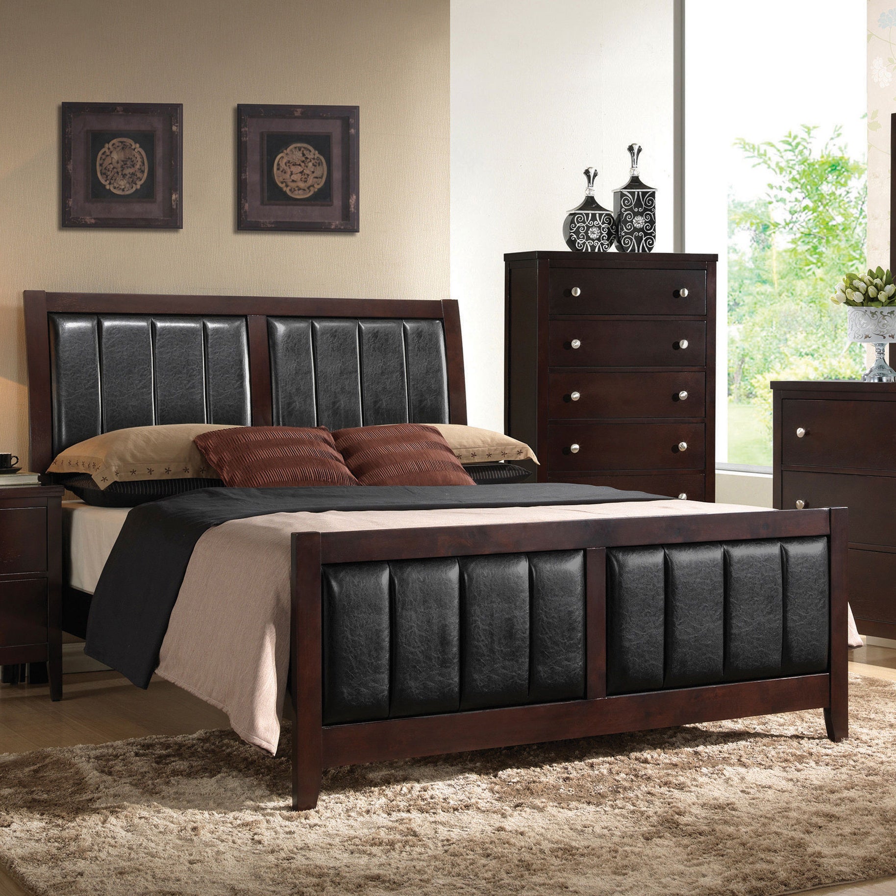 Cappuccino & Black Upholstered California King Panel Bed