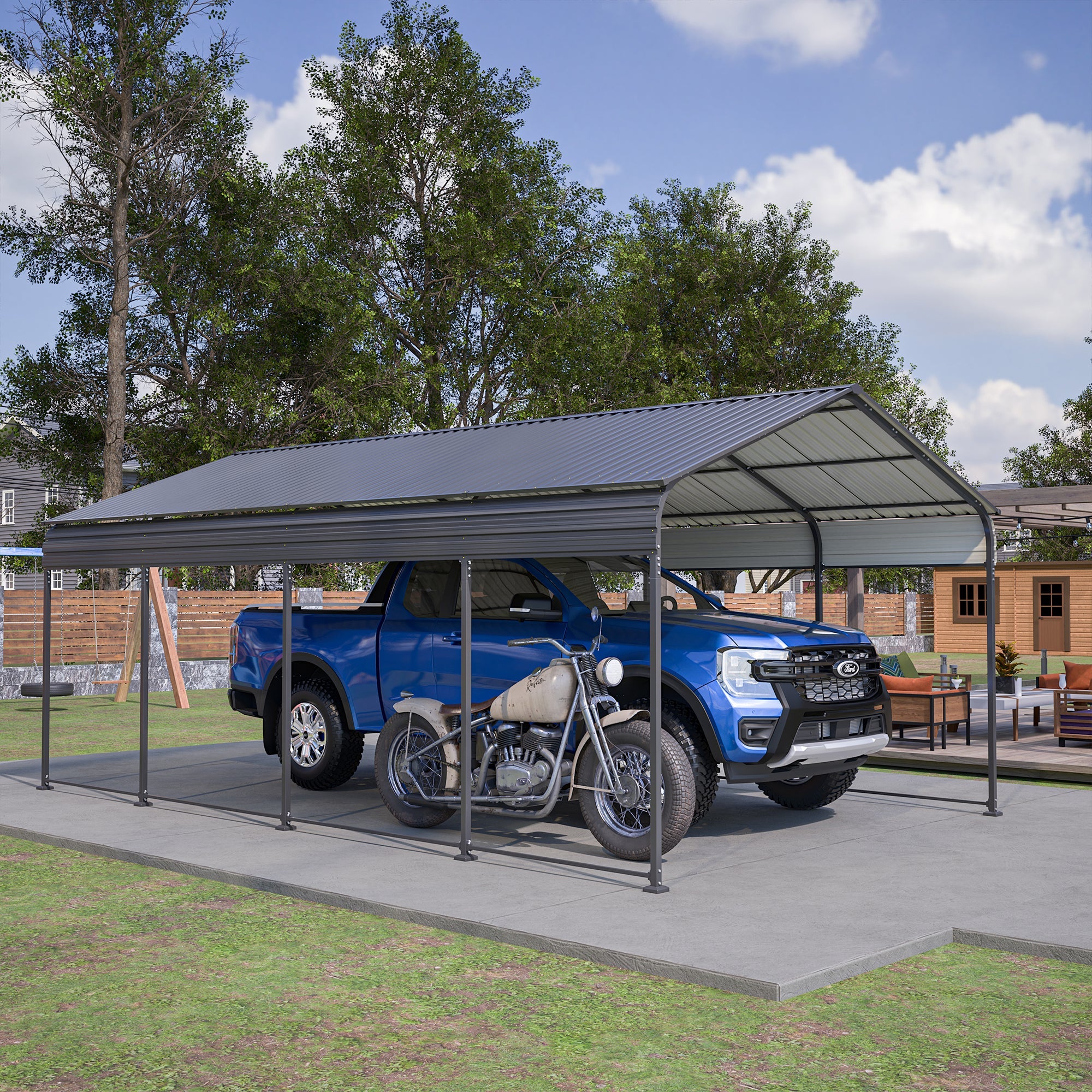 12x20 Metal Carport - All Weather Car Shelter-American Furniture Outlet