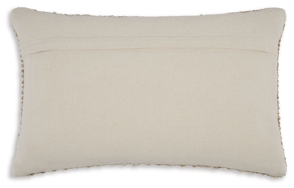 Light beige fabric pillow with smooth surface and subtle stitched edge