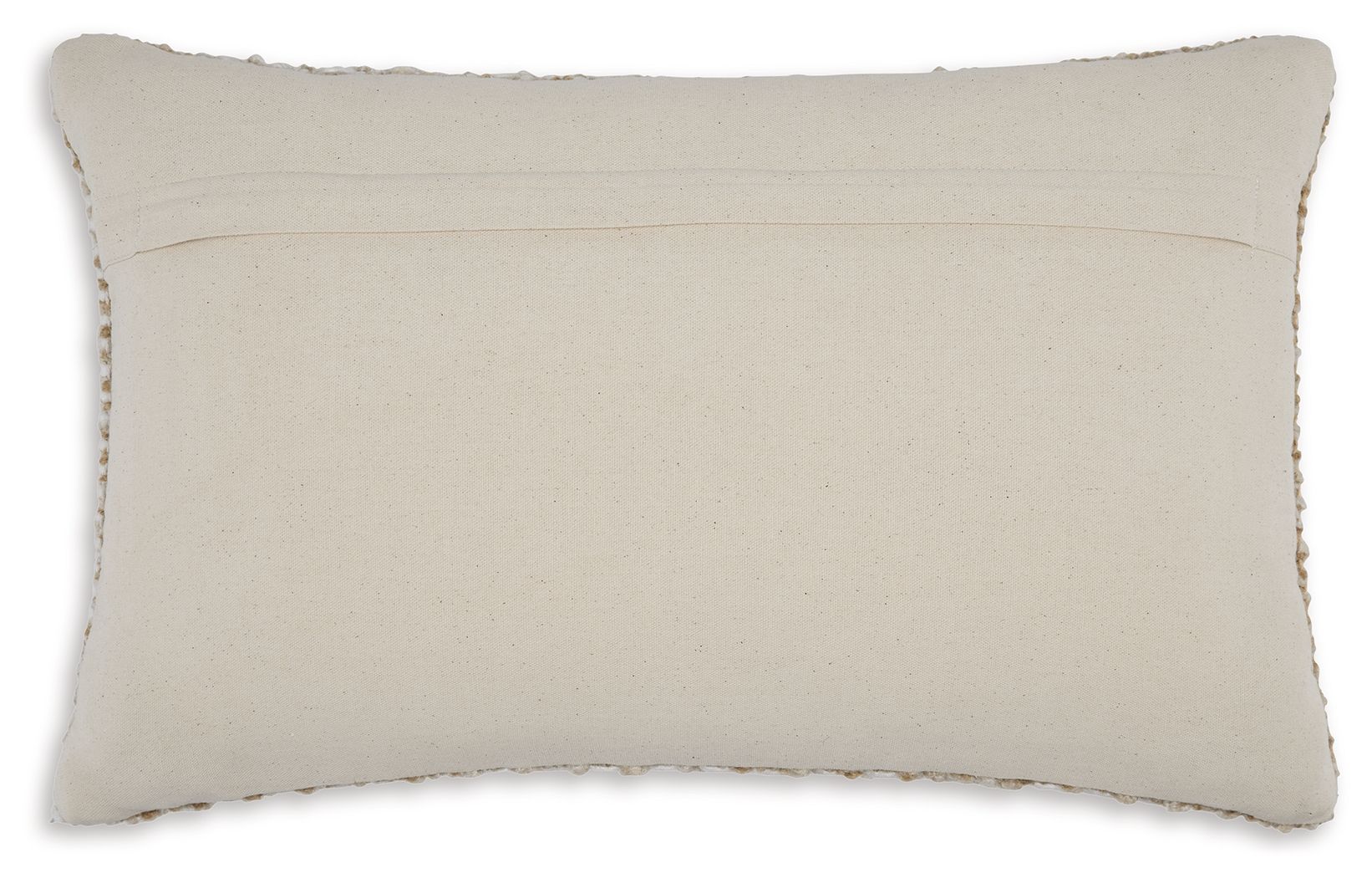 Light beige fabric pillow with smooth surface and subtle stitched edge