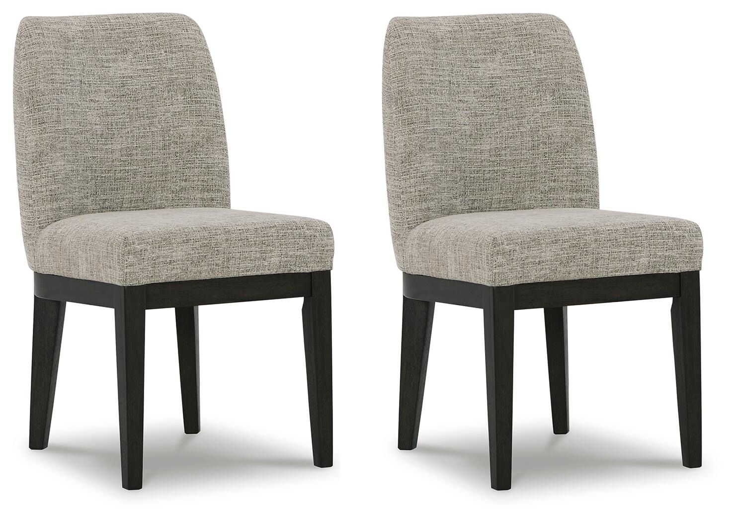 Beige two-tone upholstered dining side chairs with dark brown legs, set of 2