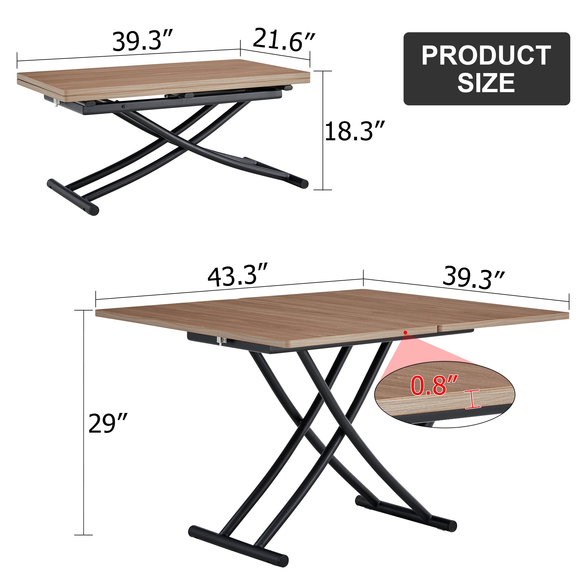 Modern Lift-Top Table & 4 Chairs Set - LT-10055