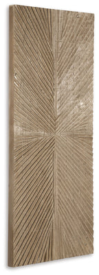 Distressed brown wall decor panel with centered chevron fan texture